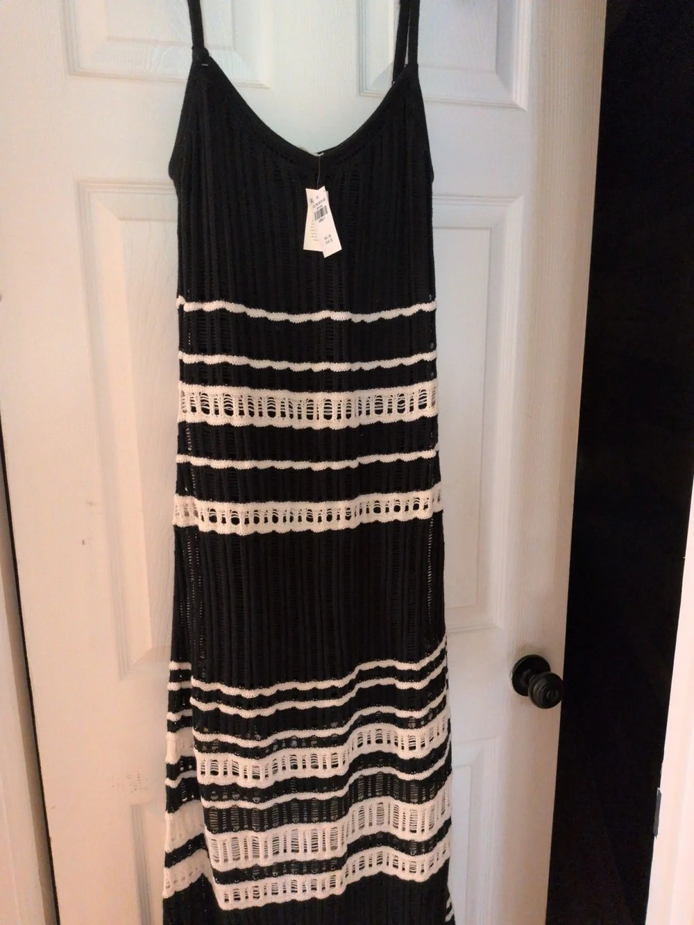 NWT Abercrombie & Fitch Black and White Striped Crochet Maxi Dress Size L Tall